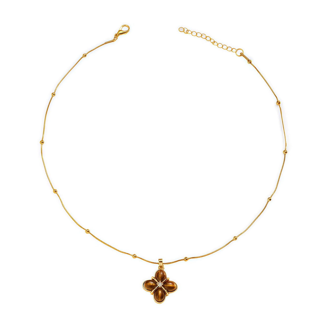 Gold Tone Brown Flower Pendant Necklace