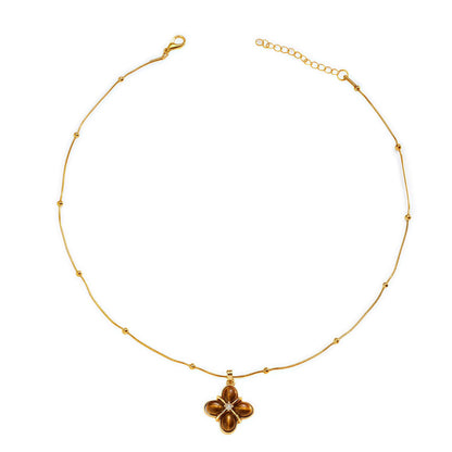 Gold Tone Brown Flower Pendant Necklace