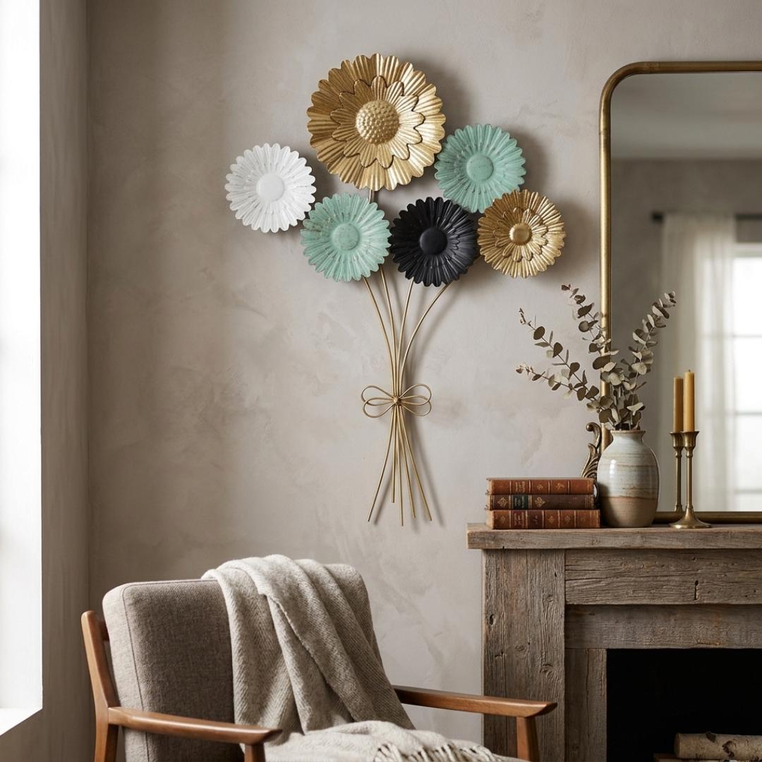 Elegant Floral Bouquet Metal Wall Art for Home Decor