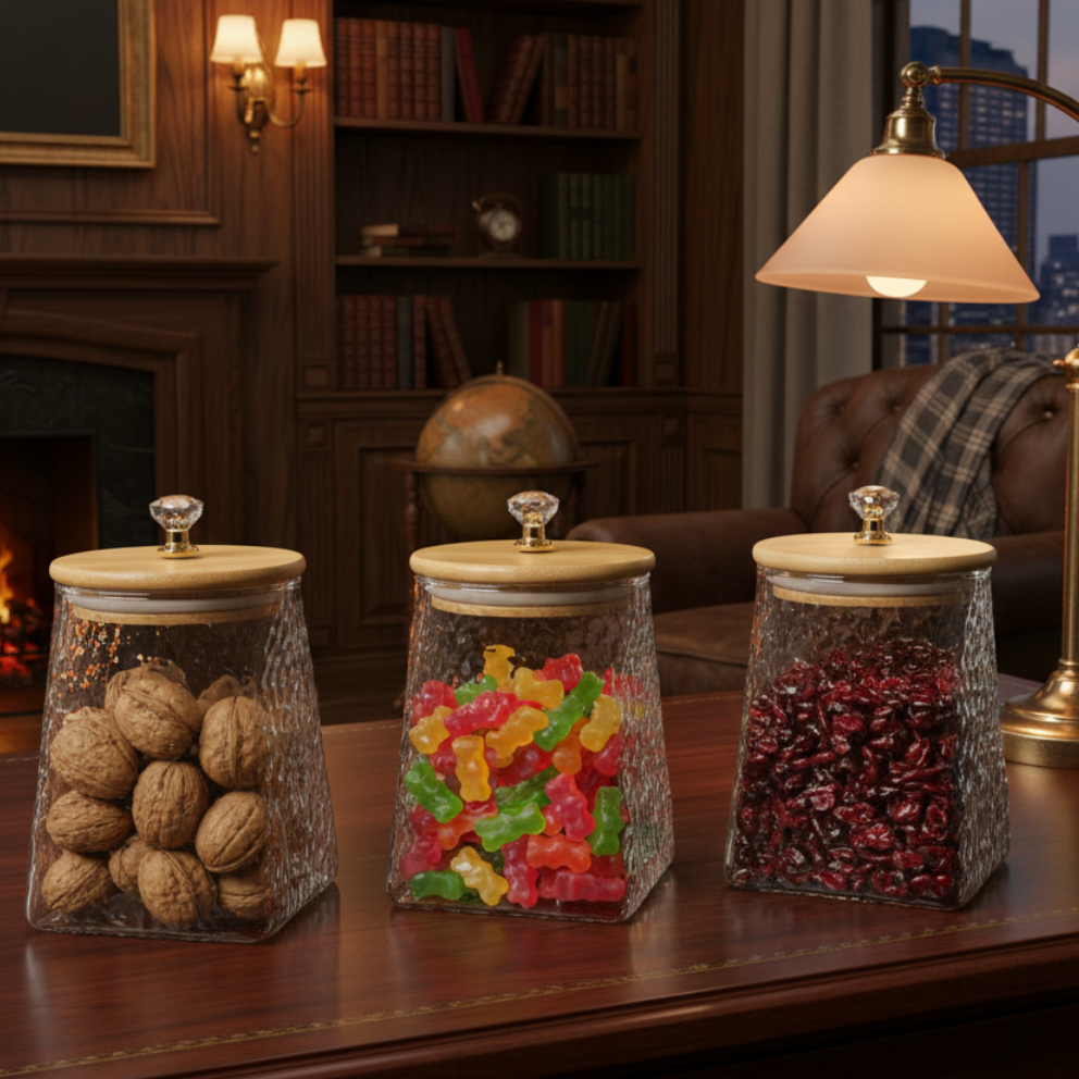 DiamondTop 3-Pcs Glass Jar Set with Airtight Lids (1102)