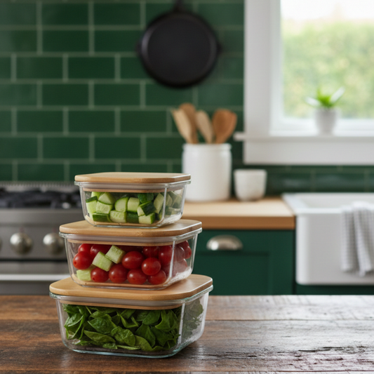 3Pcs Airtight Bamboo-Lid Glass Bowls Set (1144) – Square