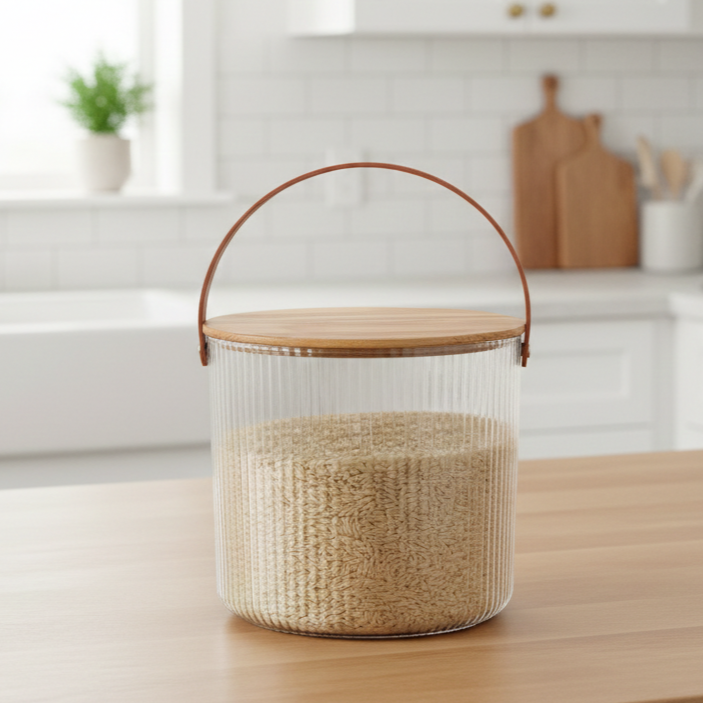 Ribbed Storage Bucket with Wooden Lid & Handle by Limon
