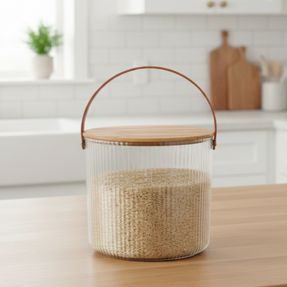 Ribbed Storage Bucket with Wooden Lid & Handle by Limon