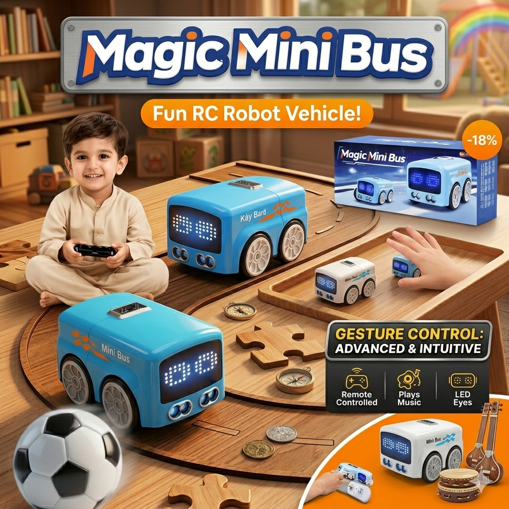 Remote Control Follow Ball Mini Magic Bus With Face LED Light