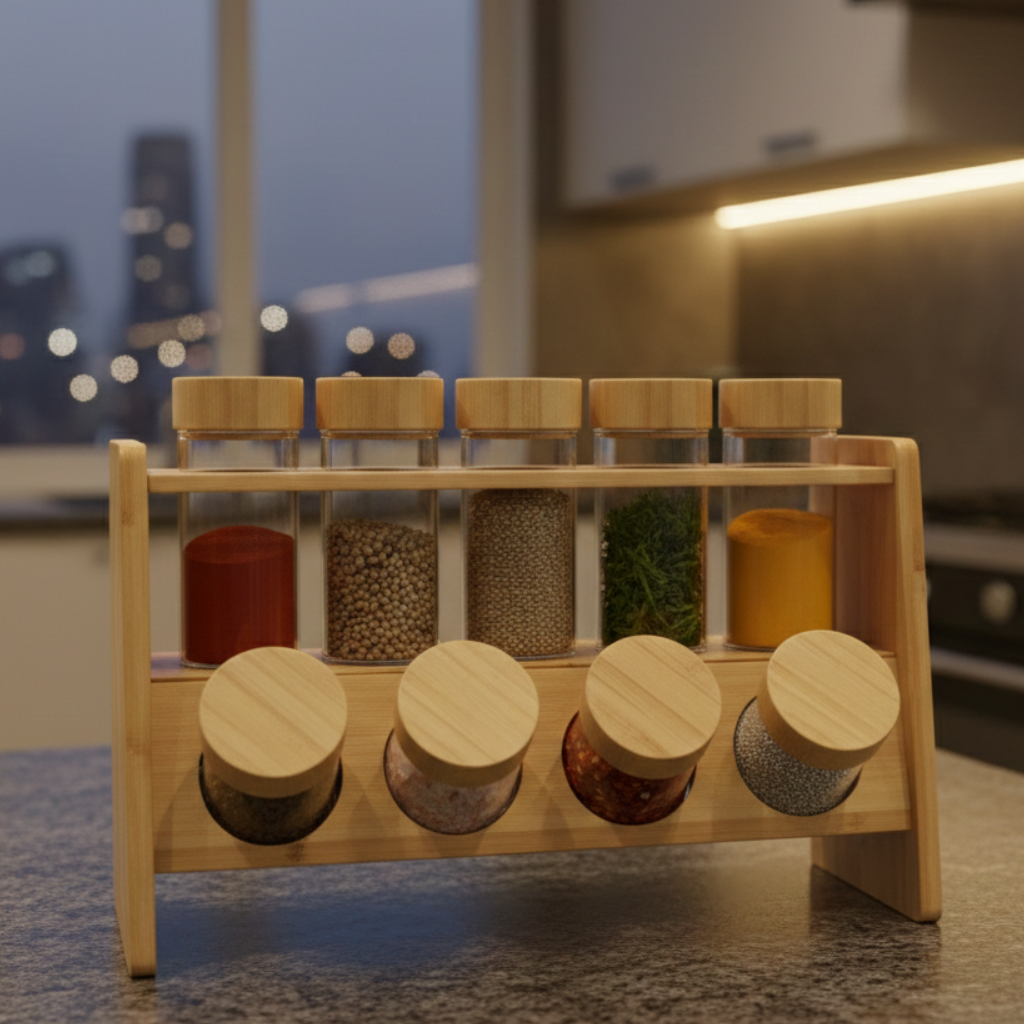 8-Pcs Glass Spice Storage Jars Ensemble (1104)