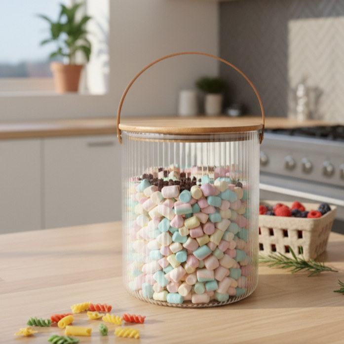 Ribbed Storage Bucket with Wooden Lid & Handle by Limon