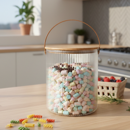 Ribbed Storage Bucket with Wooden Lid & Handle by Limon