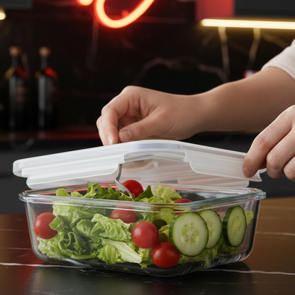 850ML Rectangular Glass Container with Lid (1802) by Limon