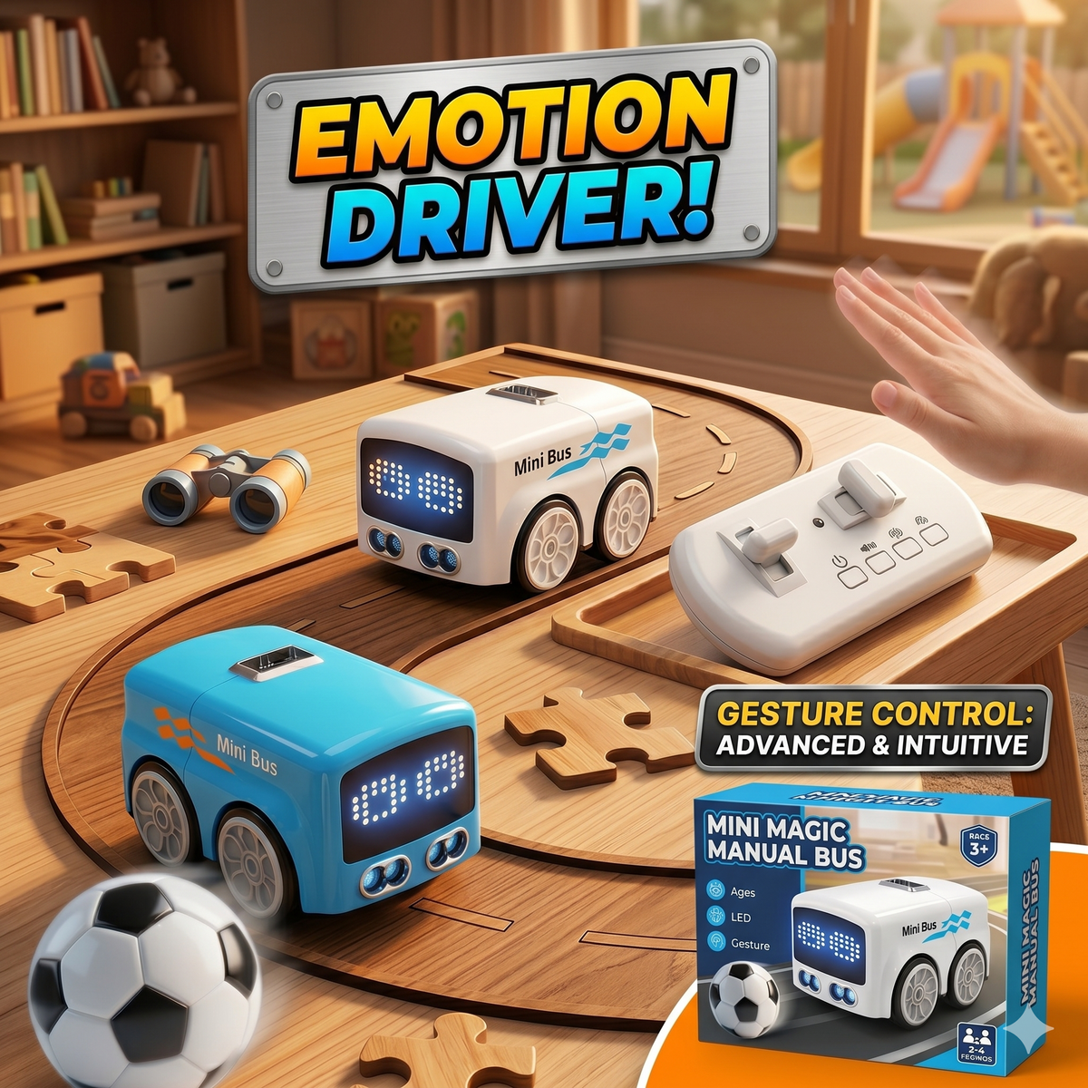 Remote Control Follow Ball Mini Magic Bus With Face LED Light