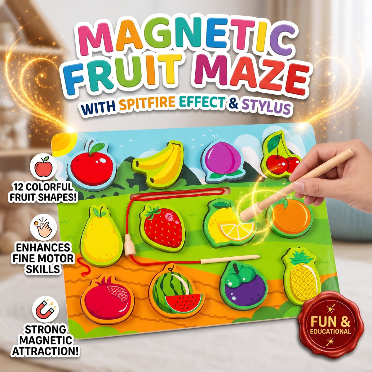 Wooden Magnetic Fruit Fishing Game Board