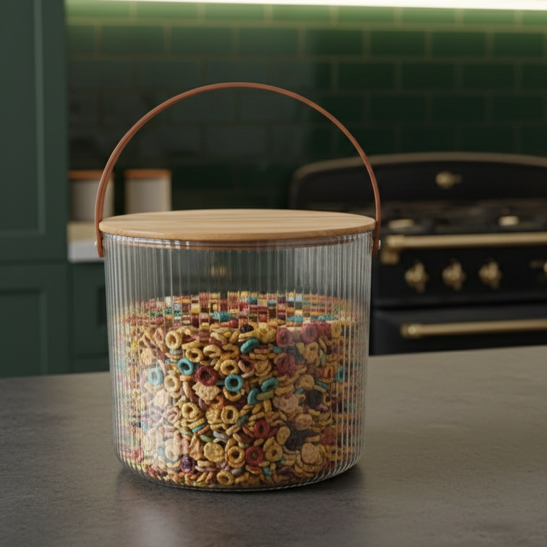 Ribbed Storage Bucket with Wooden Lid & Handle by Limon