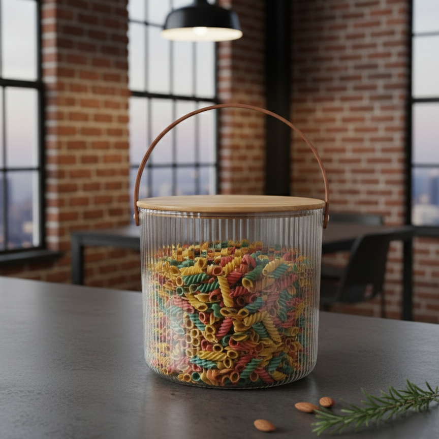 Ribbed Storage Bucket with Wooden Lid & Handle by Limon