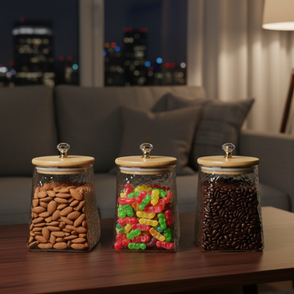 DiamondTop 3-Pcs Glass Jar Set with Airtight Lids (1102)