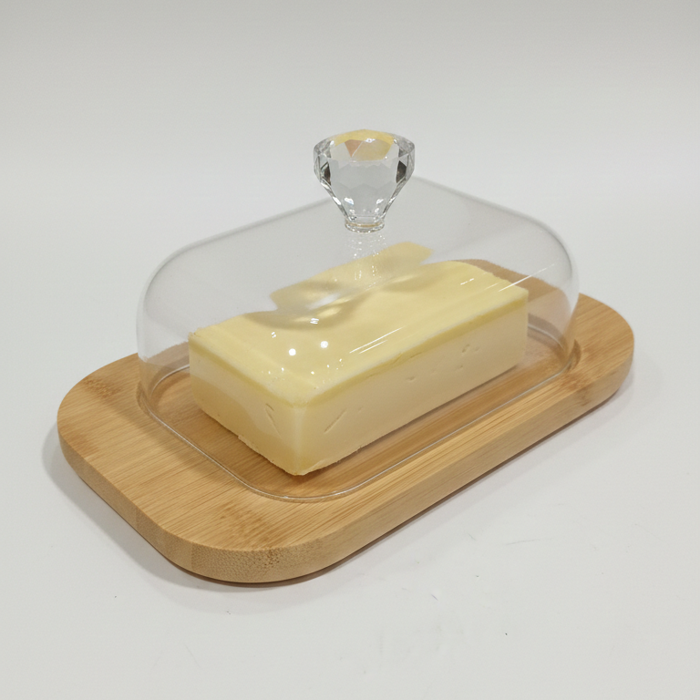 Rustic Wooden Butter Dish with Clear Lid & Knob