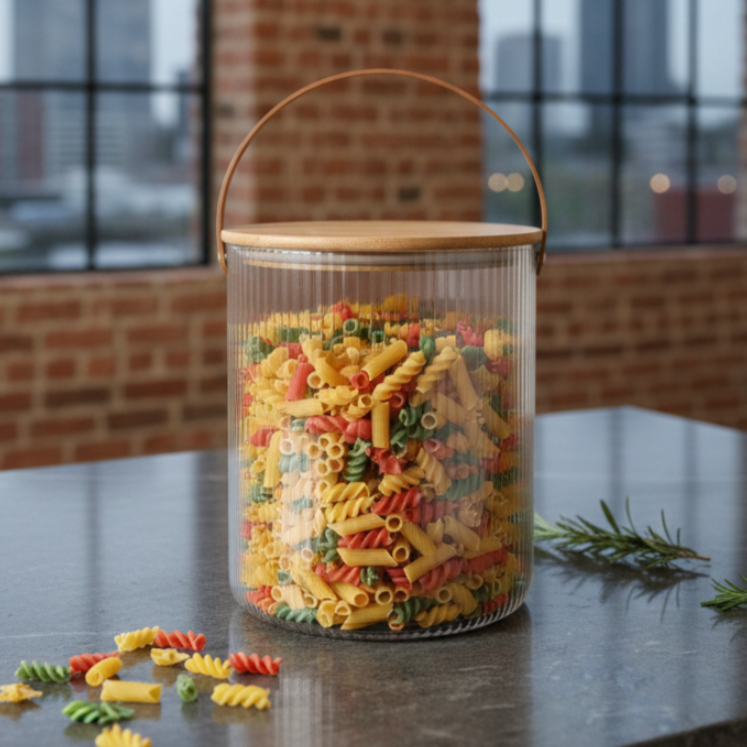 Ribbed Storage Bucket with Wooden Lid & Handle by Limon