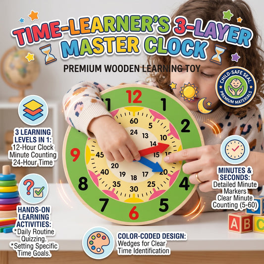 12 And 24 Hour Wooden Teaching Clock