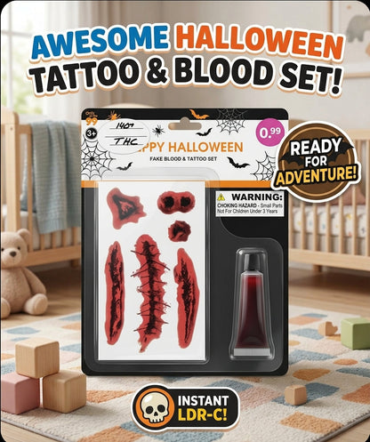 Halloween Fake Blood & Wound Tattoo Set Scary Costume