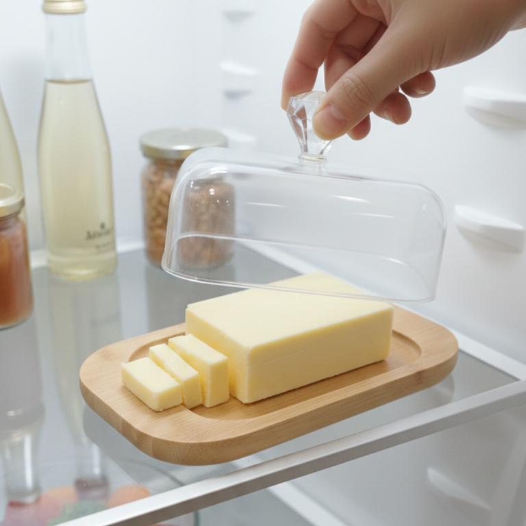 Rustic Wooden Butter Dish with Clear Lid & Knob