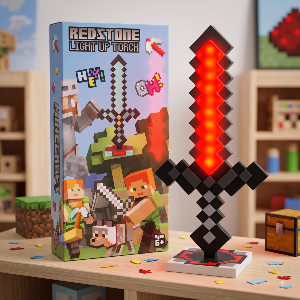 Minecraft Pixel Sword LED Lamp with Stand
