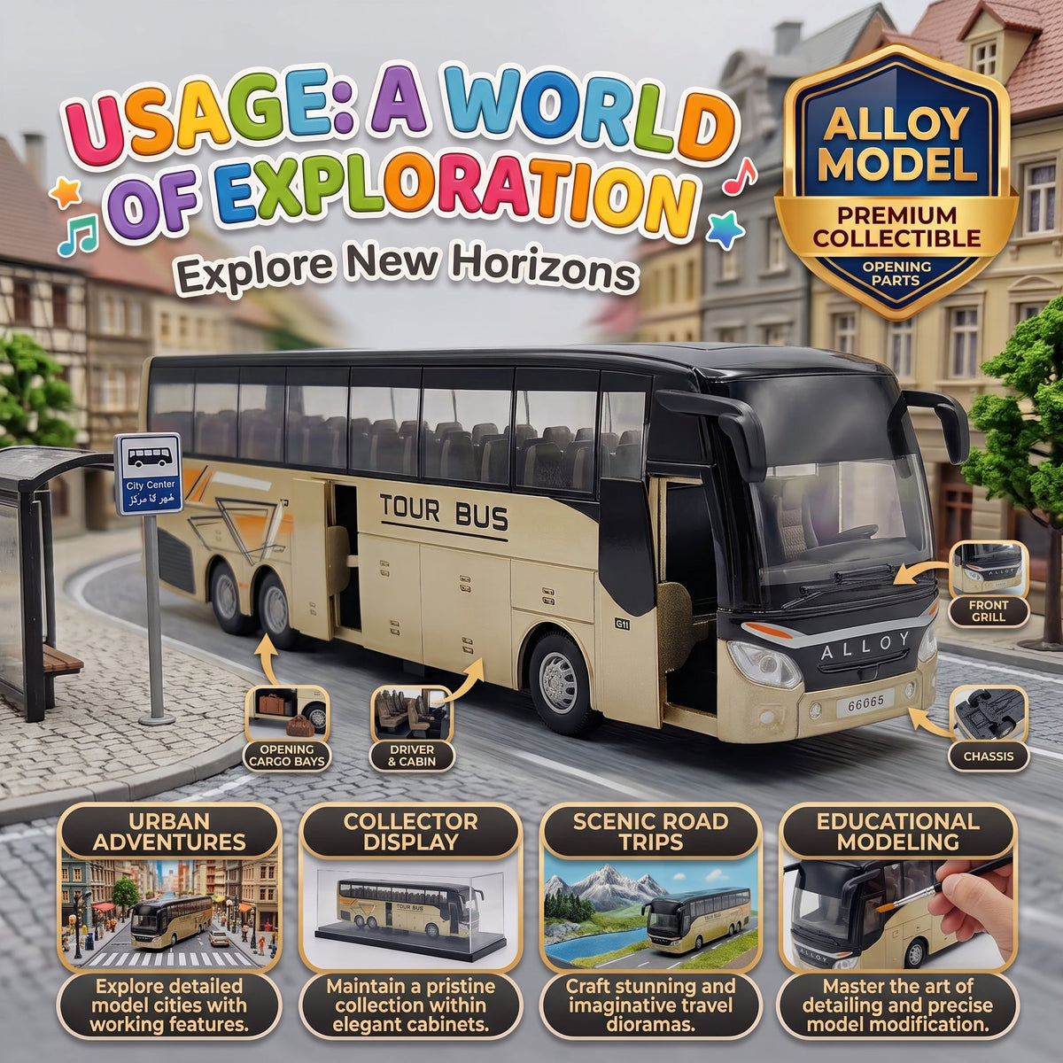 Diecast Tour Bus With Opening Doors