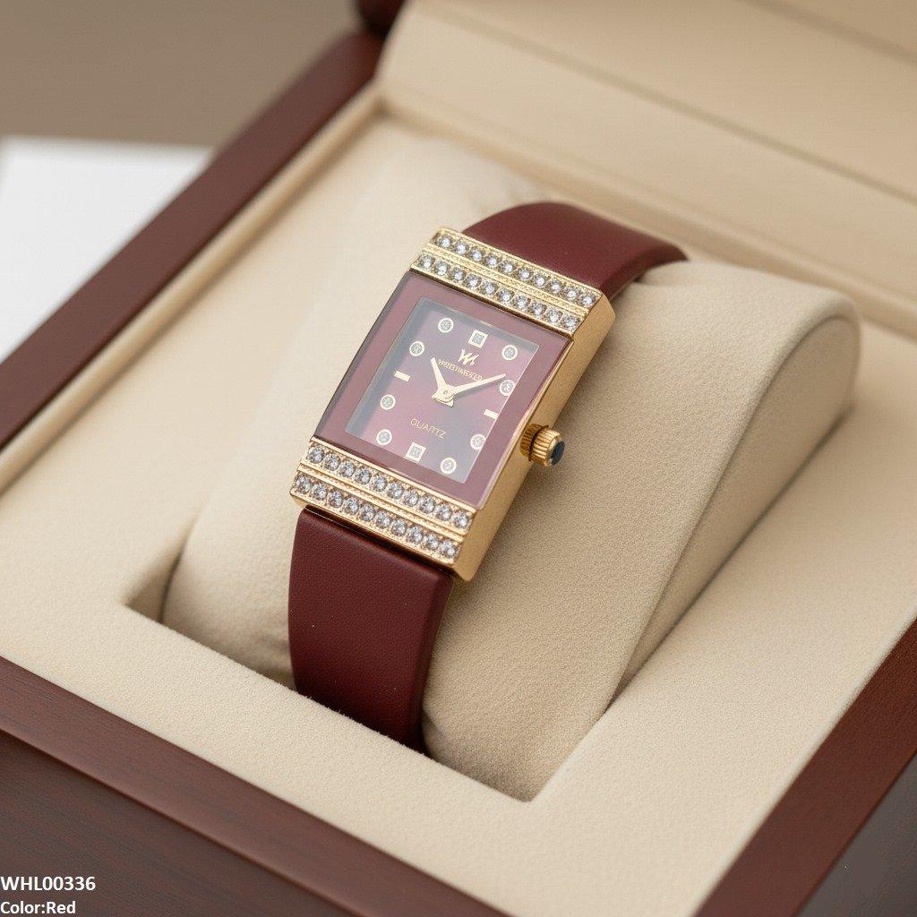 WHL00336 BWS Rectangle Stone Dial Women Rubber Strap Watch - WHL