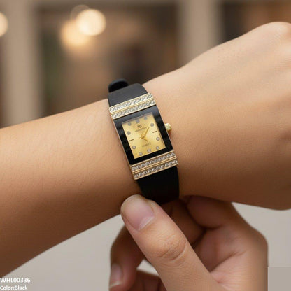 WHL00336 BWS Rectangle Stone Dial Women Rubber Strap Watch - WHL