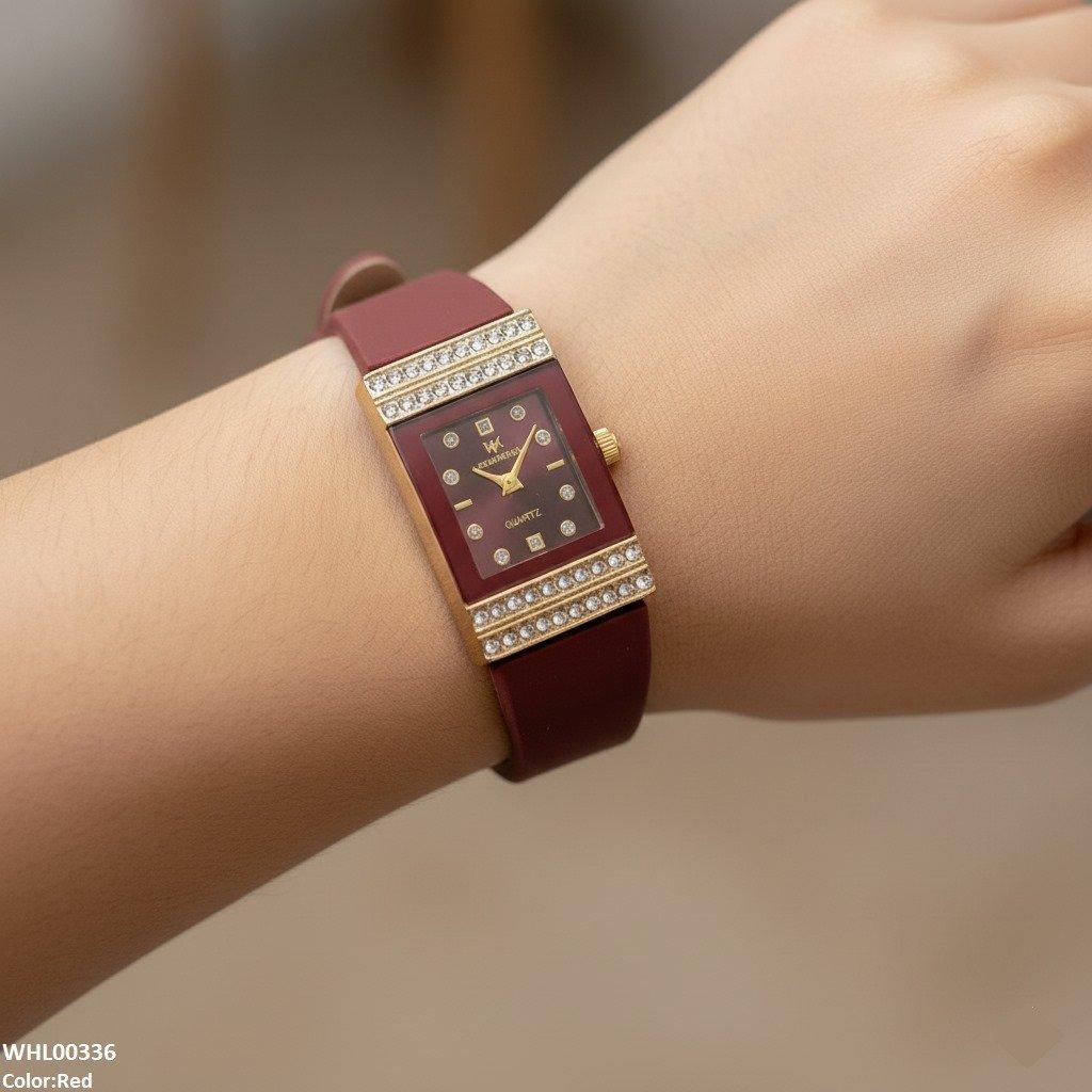 WHL00336 BWS Rectangle Stone Dial Women Rubber Strap Watch - WHL