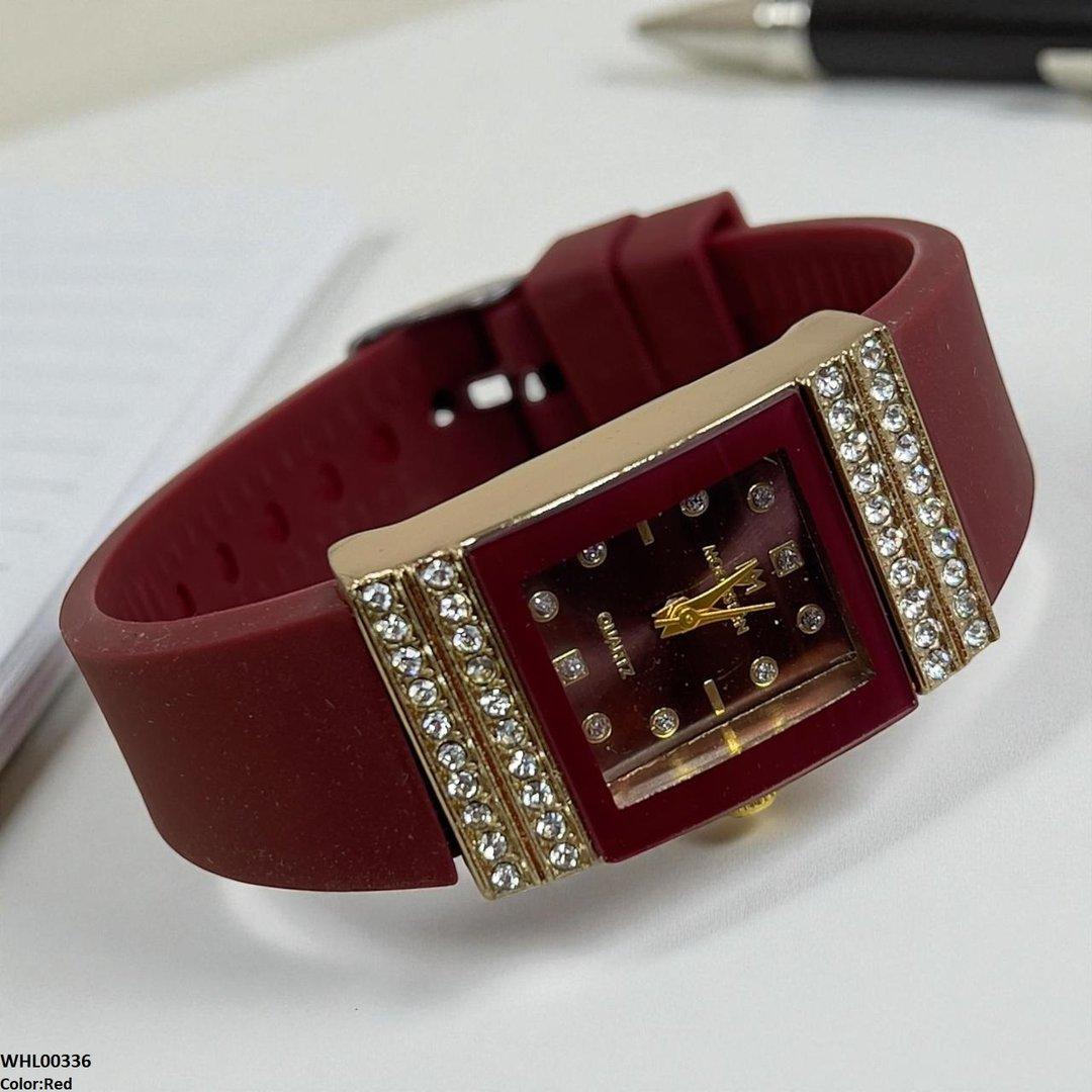 WHL00336 BWS Rectangle Stone Dial Women Rubber Strap Watch - WHL