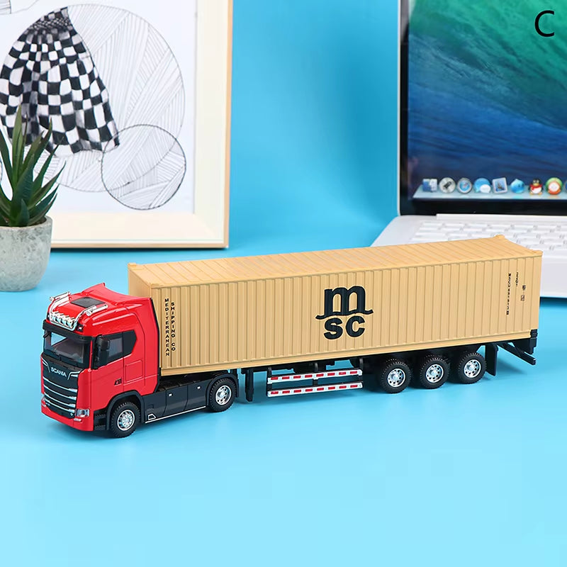 1:36 Pull Back Scale Diecast Container Truck With Light And Sound