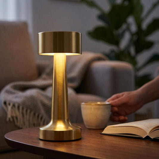 Luxury Metallic Gold Cordless Bedside Lamp With 3 Modes