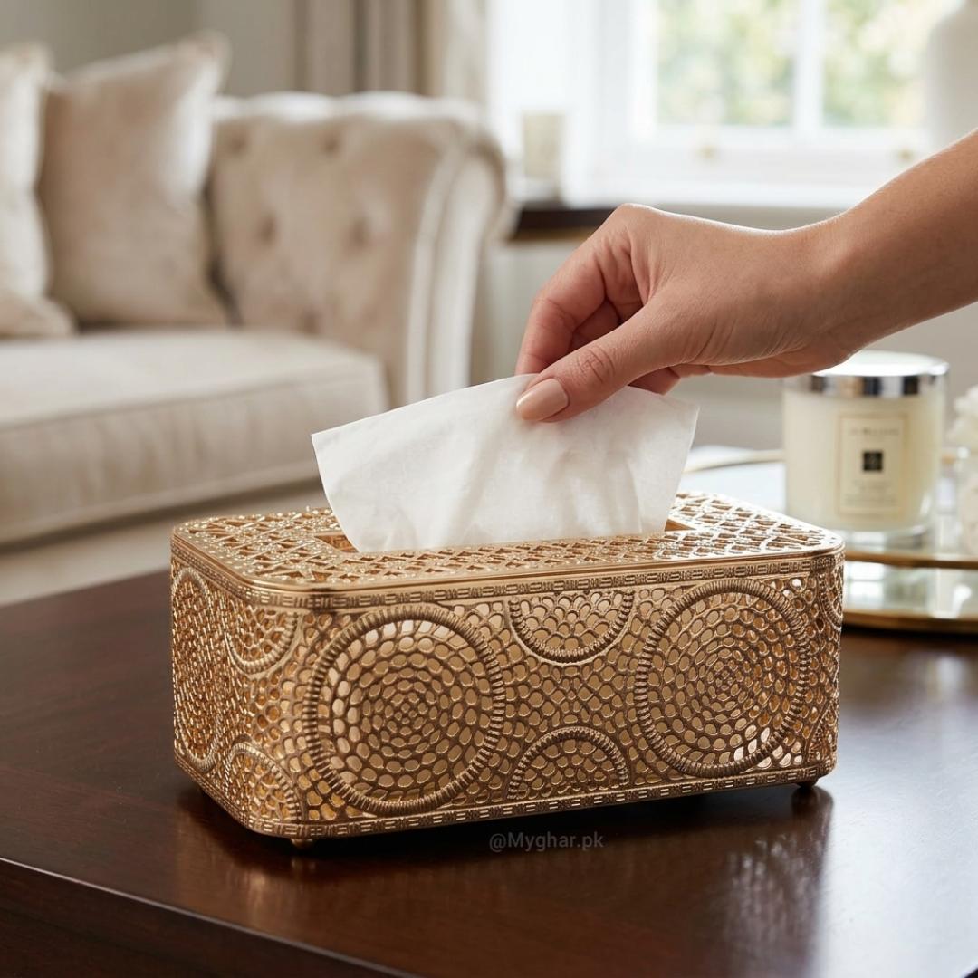 Metal Gold Decorative Tissue Box Cover