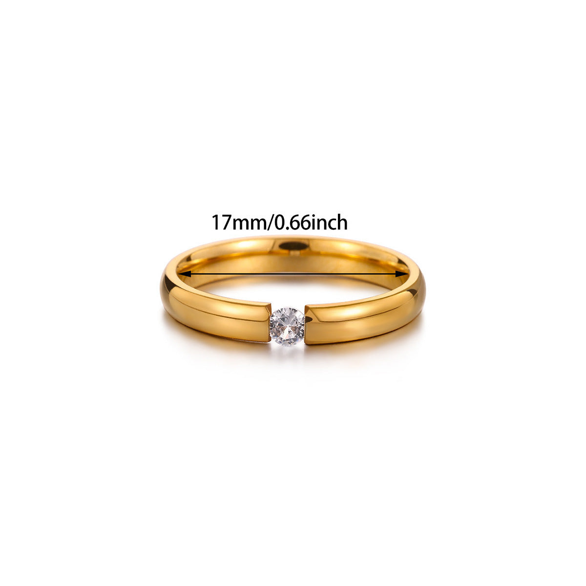 18K Gold Plated Crystal Solitaire Ring - Size 7