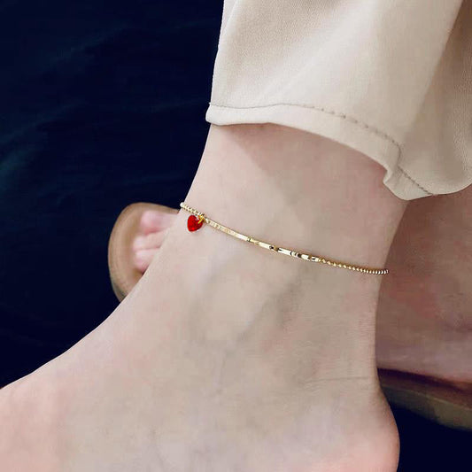Red Heart Gold Anklet