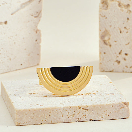 18K Gold Plated Black Geometric Adjustable Ring