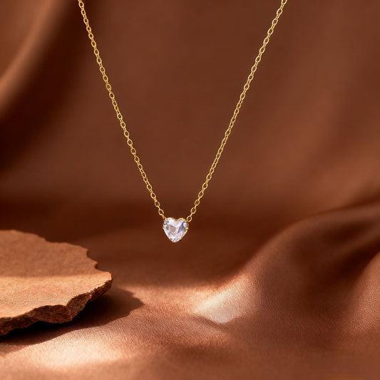 Dainty Crystal Heart Solitaire Necklace