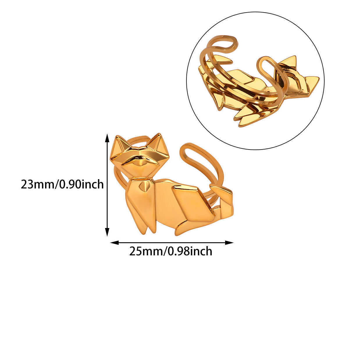 18K Gold Plated Origami Fox Adjustable Ring