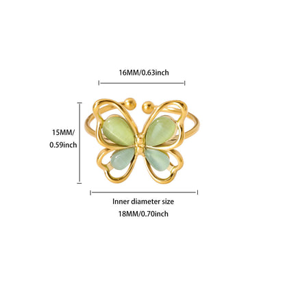 18K Gold Plated Green Butterfly Adjustable Ring
