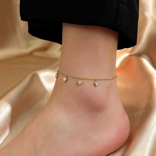 Gold-Tone Heart Charm Anklet