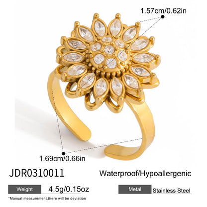 Sunflower Crystal Spinning Fidget Adjustable Ring