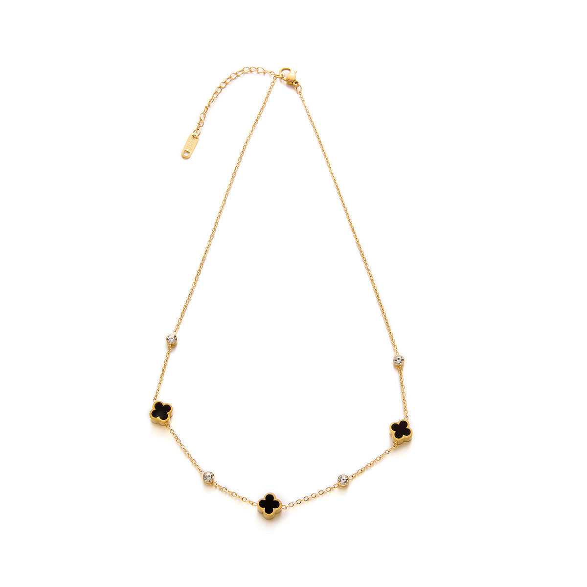 Vintage Black Clover Crystal Station Necklace