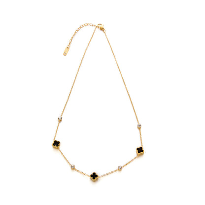 Vintage Black Clover Crystal Station Necklace