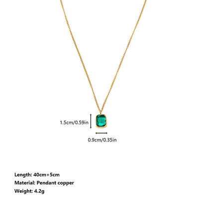 Emerald-Cut Green Crystal Pendant Necklace