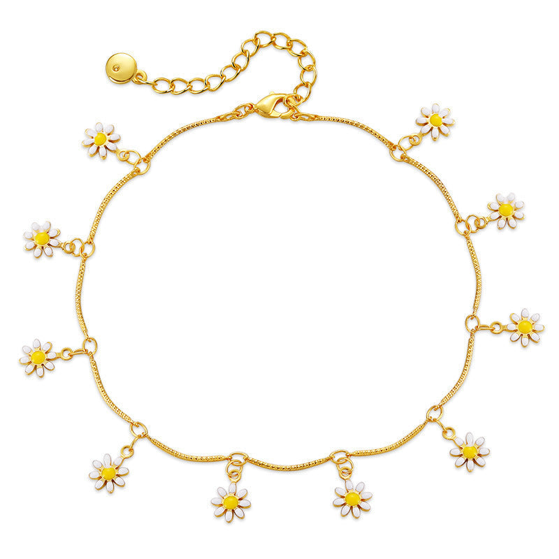 Gold-Plated Daisy Charm Anklet
