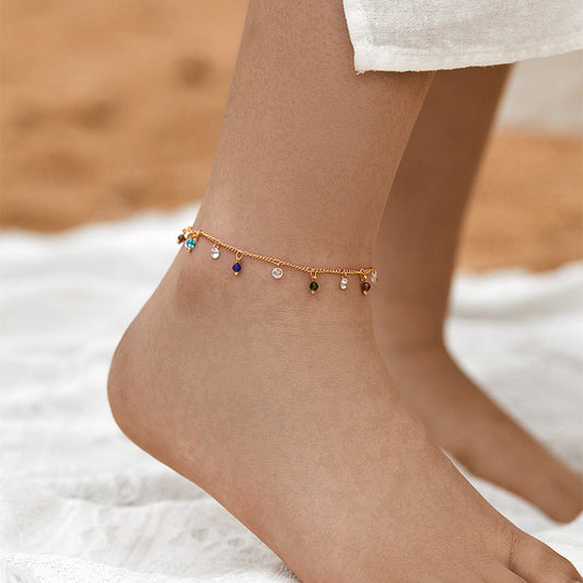 Gold Plated Multi Colored Beads Dainty Anklet
