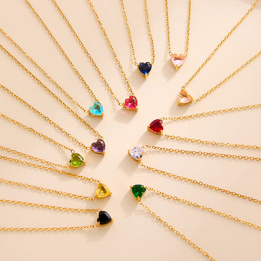 Heart Birthstone Dainty Pendant Necklace