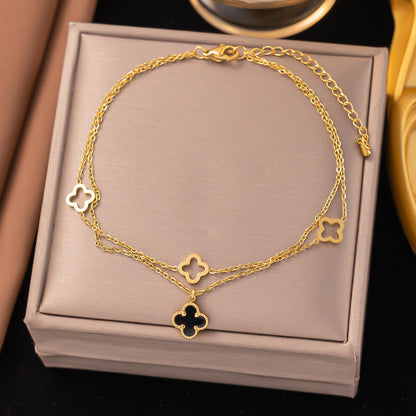 Golden Clover Double-Layer Anklet