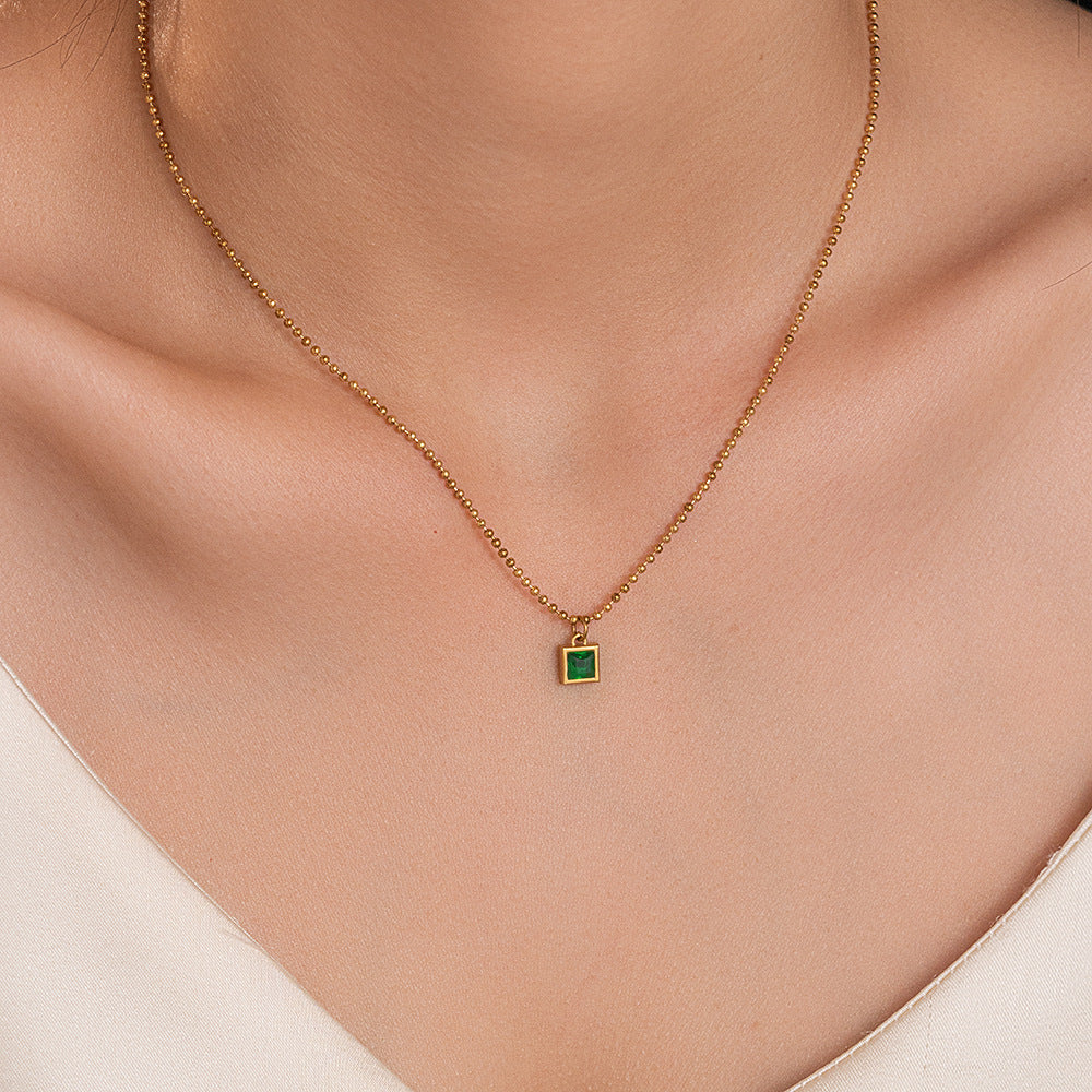 Minimalist Square Emerald Ball Chain Necklace