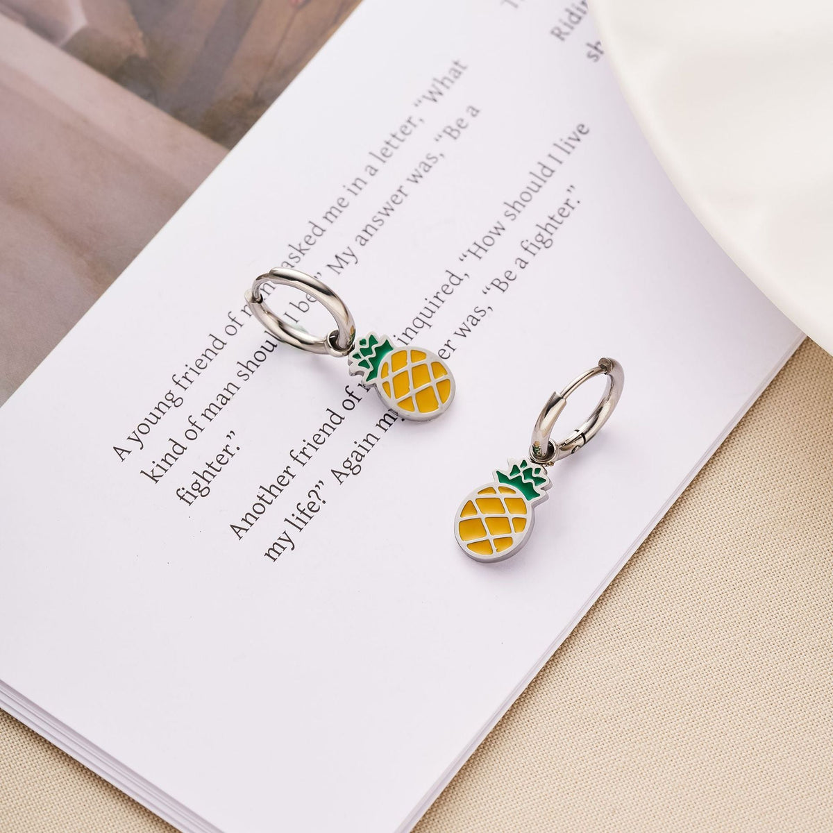 Pineapple Enamel Hoop Earrings