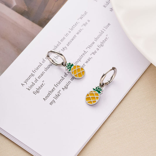 Pineapple Enamel Hoop Earrings