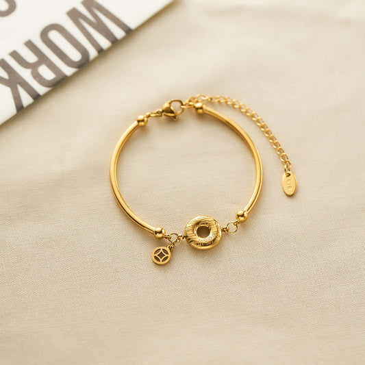 Half-Bangle Fortune Coin Charm Bracelet